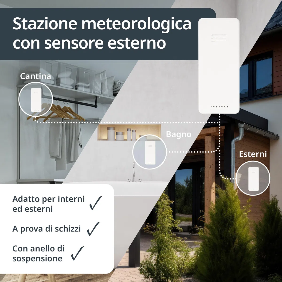 ADE Stazione meteo Digitale con Sensore Esterno | Termometro Digitale Ambiente Interno Esterno | Igrometro Umidità | Sveglia | Display a LED illuminato | nero