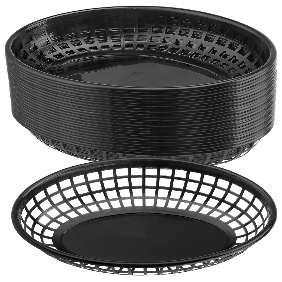 Confezione da 40 cestini ovali in plastica per fast food, per patatine fritte, panini, hamburger, picnic, barbecue, feste, colore nero, 23 x 14,5 x 4 cm