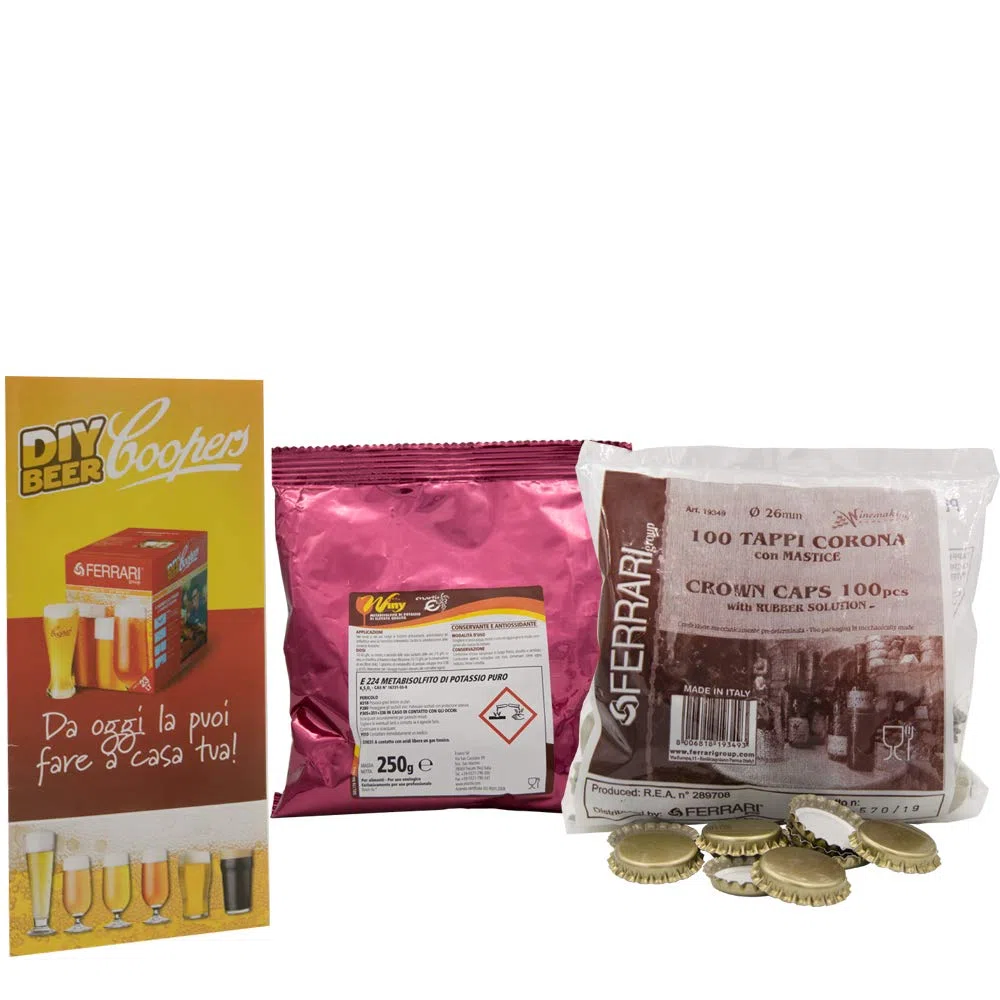 Palucart Kit Birra ''Lusso'' Artigianale Fai da Te con Malto European Lager + 1 Tappatrice a Colonna e Tappi