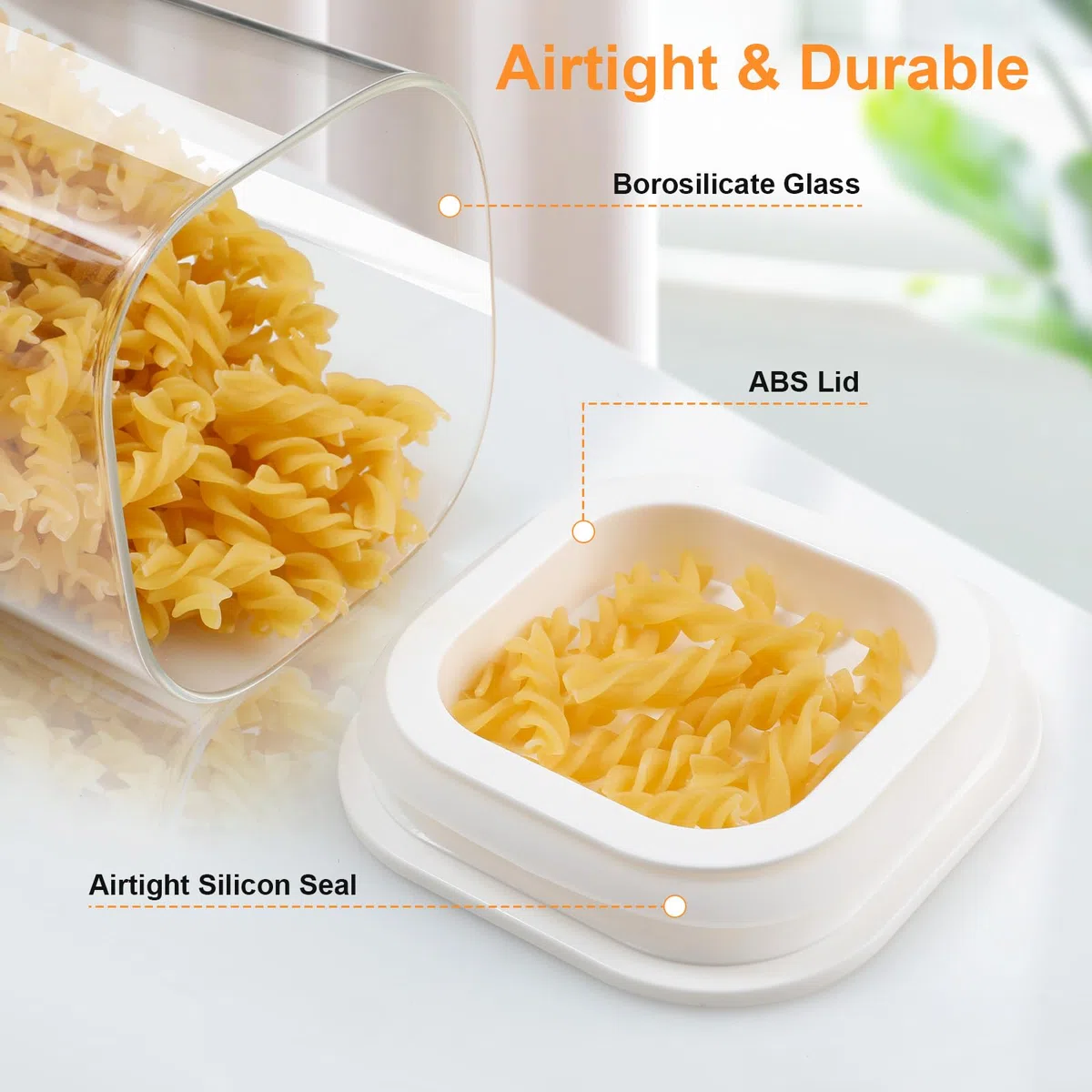 VINATO Barattoli Vetro con Coperchio (4 x 1100ml) Contenitori Pasta Vetro, Barattoli Cucina con Coperchio Contenitori Ermetici Vetro per Sale Farina Spezie Cereali & Caffè, Lavabili in Lavastoviglie