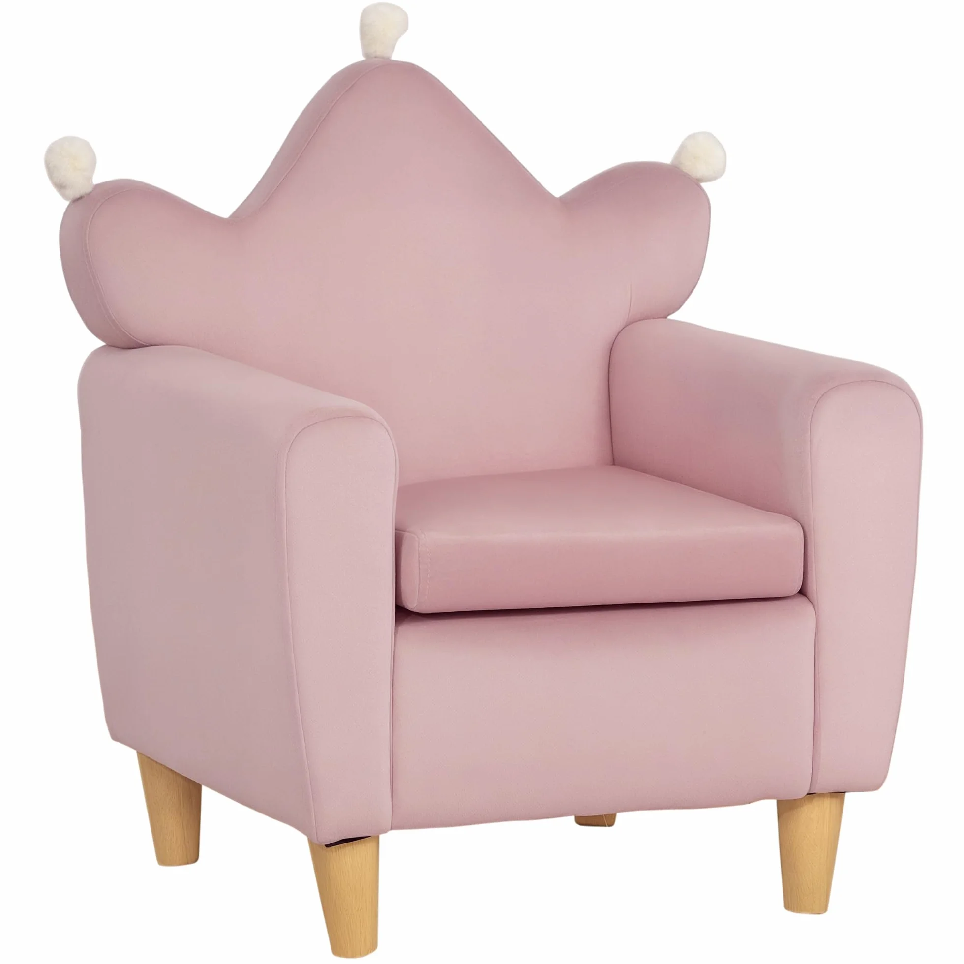 HOMCOM Poltrona per Bambini con Schienale a Corona e Imbottitura Spessa, Poltroncina per Bambini in Tessuto Effetto Velluto e Legno, 50.2x41.9x57.8 cm, Rosa