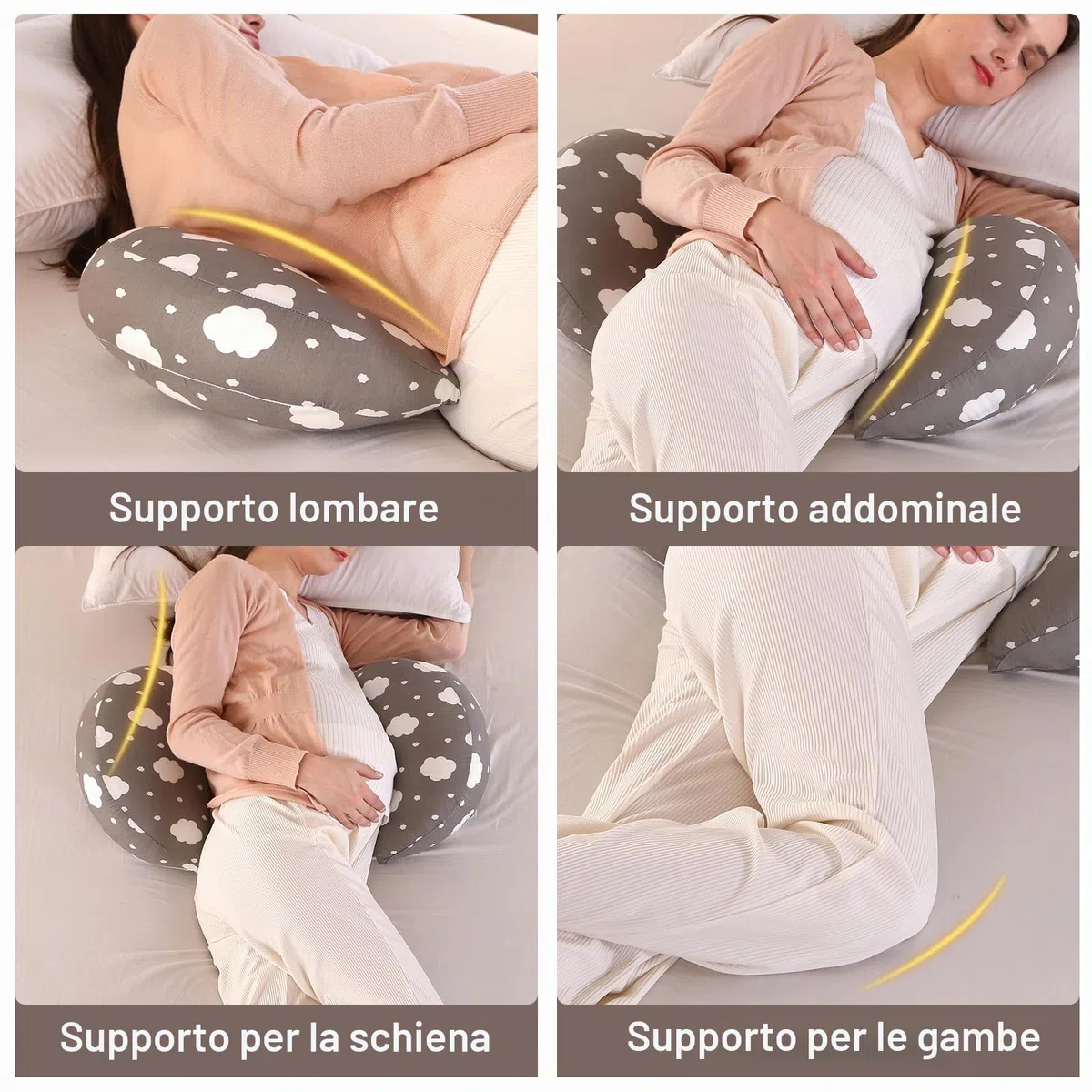 SHANNA Cuscino Gravidanza per Dormire, Cuscino allattamento e Gravidanza, NUOVO Cuscino Comfort Regolabile per Tutto Il Corpo, Maternità e Cuscino Supporto, Fodera Rimovibile e Lavabile (Gris Oscuro)