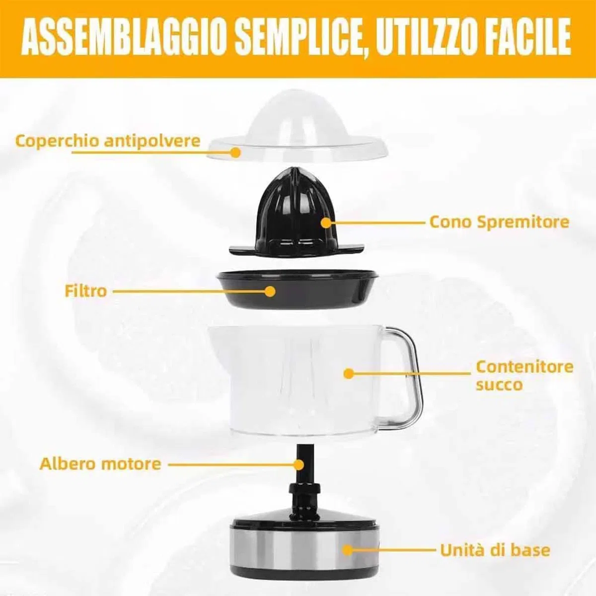 Spremiagrumi Elettrico Professionale in Acciaio Inox da 700ml - MOKEKA Alta Resa di Succo, 2 Coni Intercambiabili, Doppia Direzione di Rotazione - Ideale per Arance e Agrumi