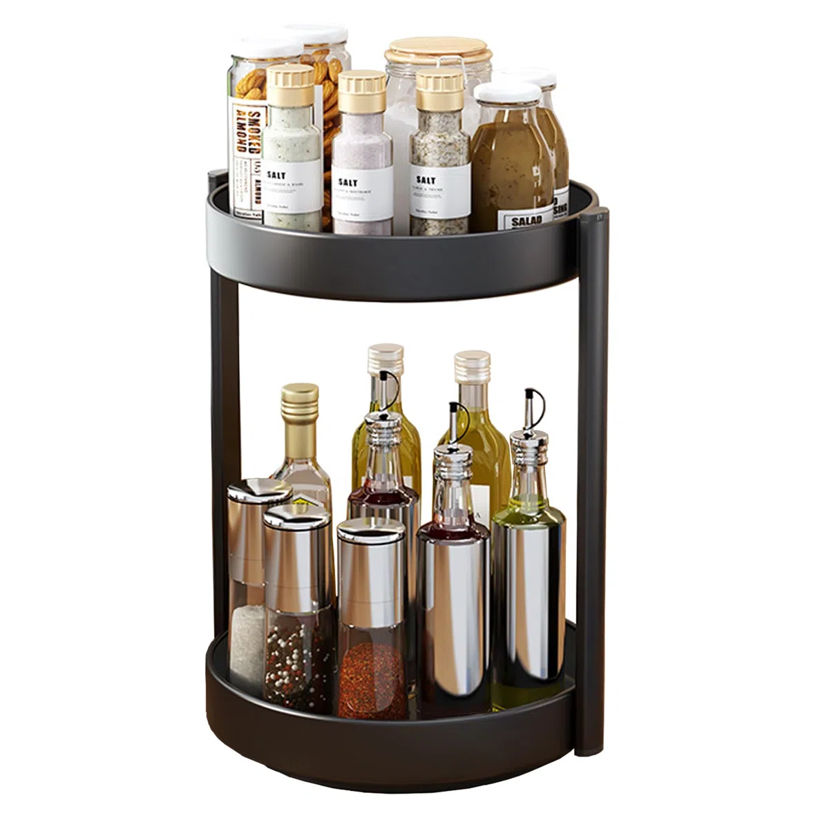 Porta Spezie per Cucina Organizer Girevole in Metallo Piatto Girevole Portaspezie 2 Livelli Organizer Sottolavello Deposito per il Bagno (Nero, 2Tiers)