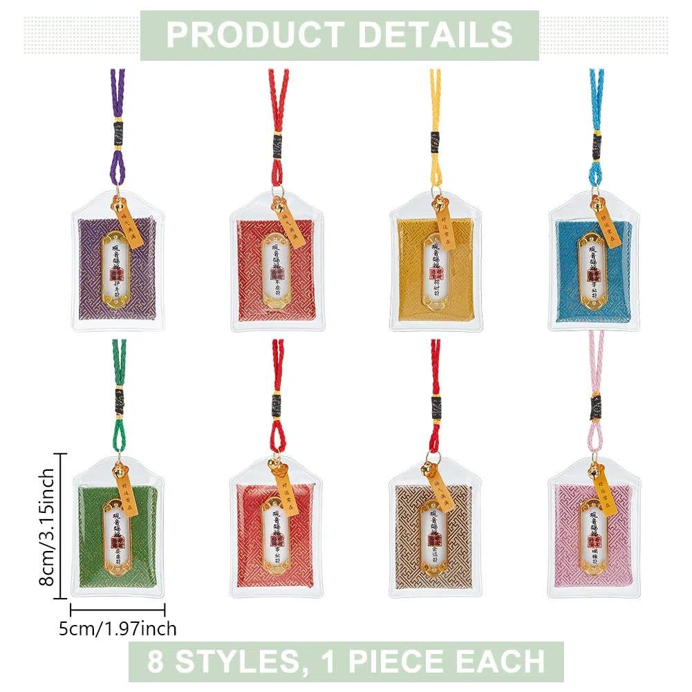 WEBEEDY 8 ciondoli Omamori giapponesi buona fortuna sacchetto appeso Amuleto Omamori giapponese sacchetto appeso portafortuna, sacchetto di benedizione ciondolo per la salute sicurezza Fortuna