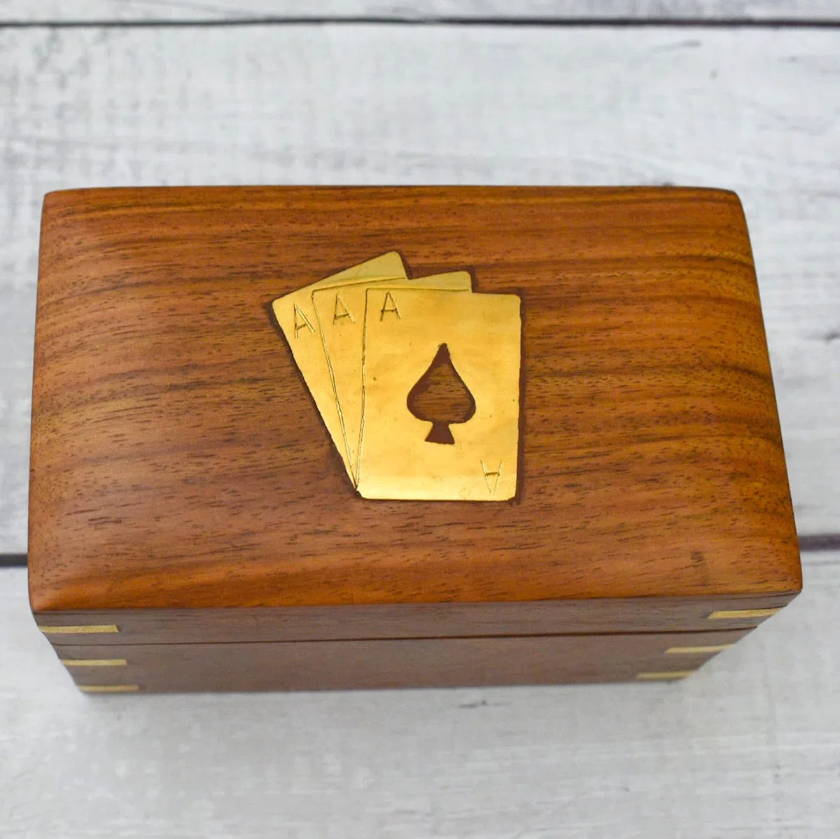 Ajuny Scatola per Carte da Gioco a Doppio Piano in Legno Realizzata a Mano con 2 Set di Carte da Gioco in Ottone Fine Regalo di Inaugurazione Della Casa