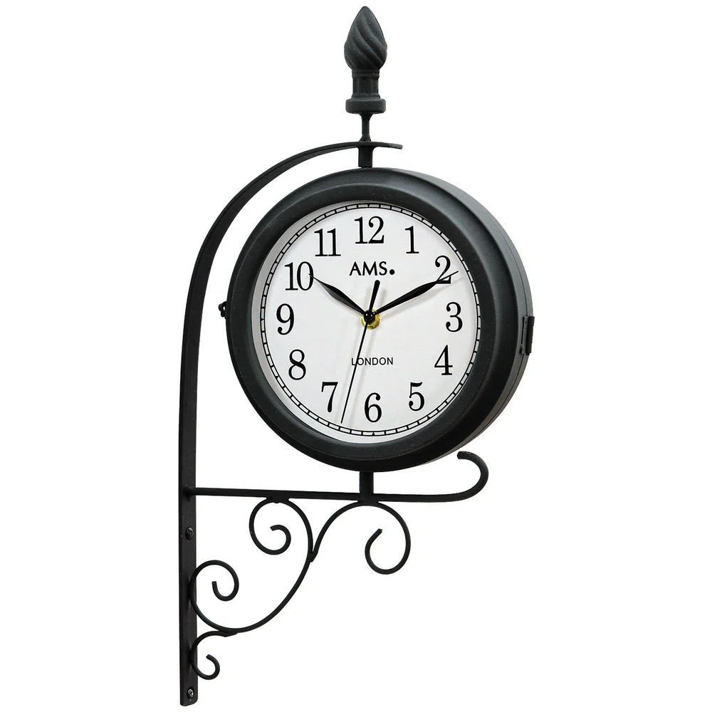 AMS 9433 Orologio da giardino in metallo con meccanismo al quarzo, orologio doppio lato e girevole, look retrò, design vintage, cassa in metallo resistente alle intemperie