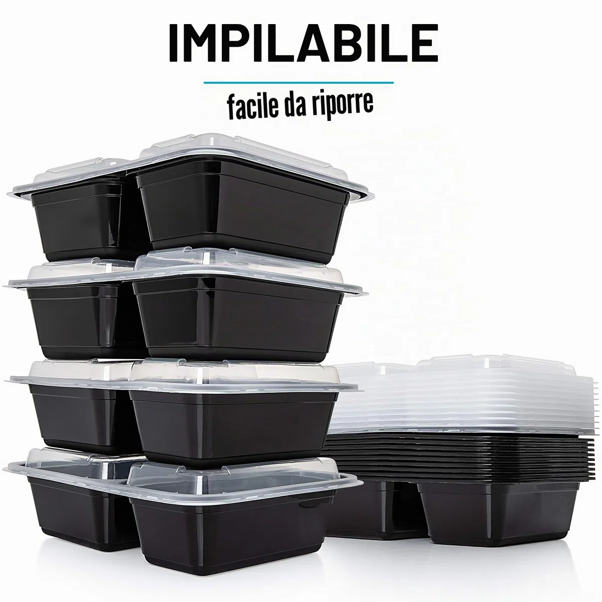 Igluu Meal Prep Contenitori per Alimenti in Plastica Riutilizzabili con Coperchi (Set da 10) – Impilabili, Microonde, Freezer e Lavastoviglie – 887 ml – 2 Scomparti – Senza BPA