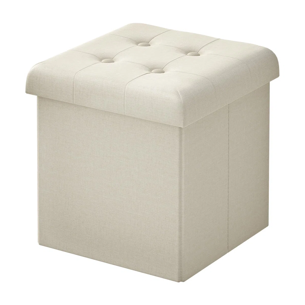 WOLTU Pouf con Contenitore, Puffo Pieghevole con Coperchio, Poggiapiedi Divano, Cubo Seduta con Ripiano, per Soggiorno o Camera da Letto, 30x30x30 cm, Crema