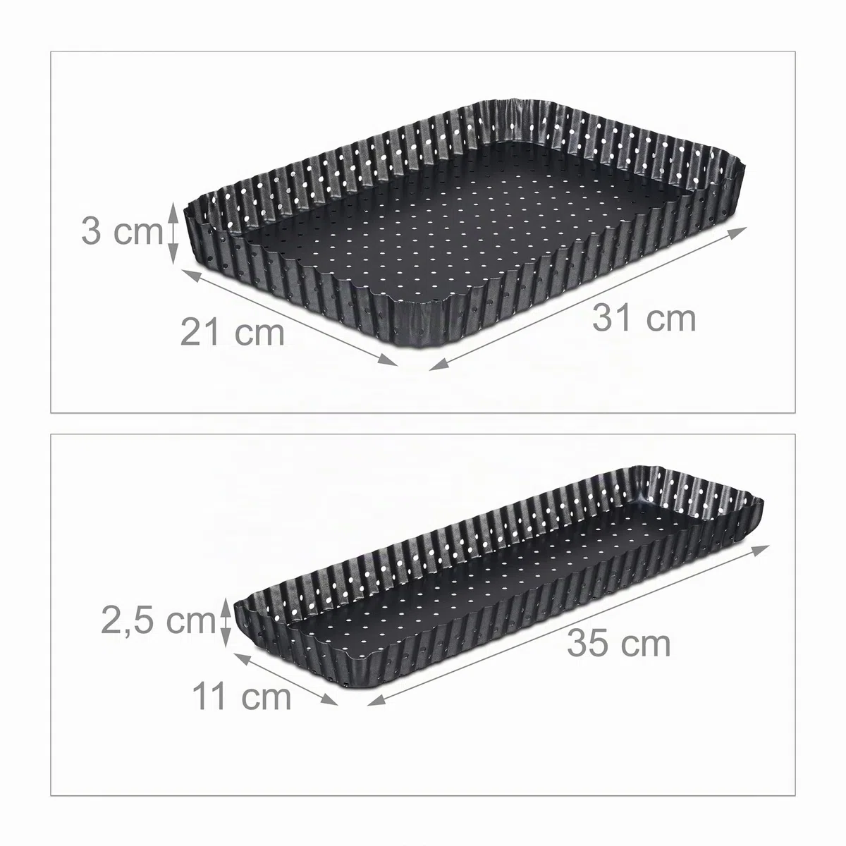 Relaxdays Teglia Microforata, Set da 2 Stampi di VarieMisure, Antiaderente con Fondo Rimovibile, Rettangolari, Antracite