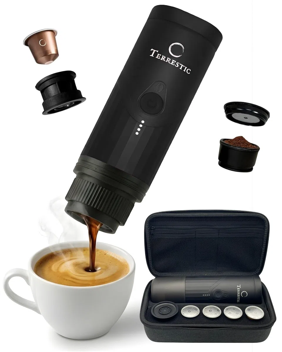 Macchina Caffe Portatile 80 Ml, Caffettiera Portatile, Macchinetta Caffè da Viaggio Ricaricabile USB, Compatibile con Polvere e Capsule Nespresso con Custodia Rigida