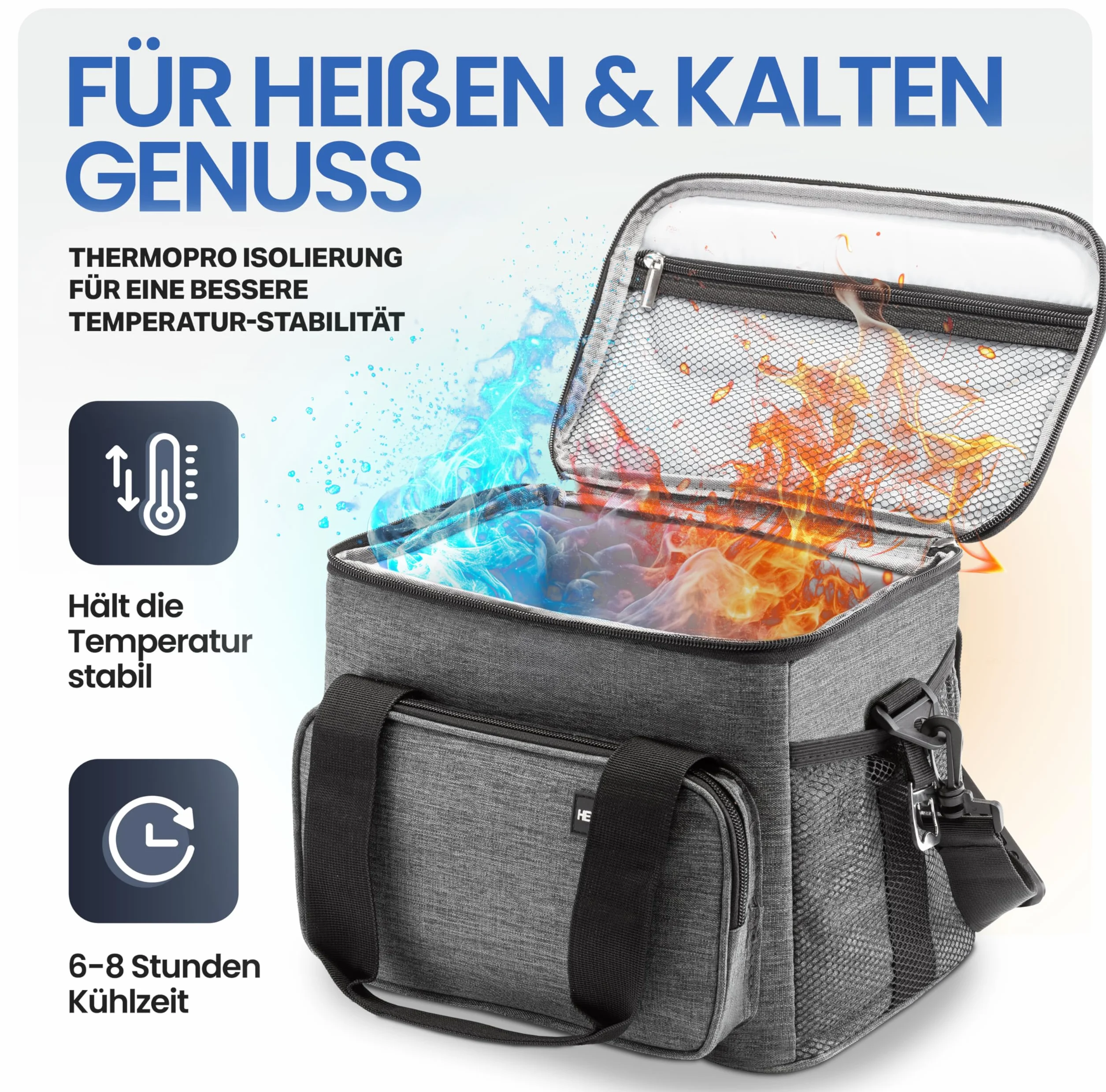 HELDENWERK Borsa termica piccola e pieghevole, 10 l, termica isolata, per cibo e bevande, impermeabile e a prova di perdite, borsa da picnic, borsa frigo, borsa per la colazione, borsa per il pranzo