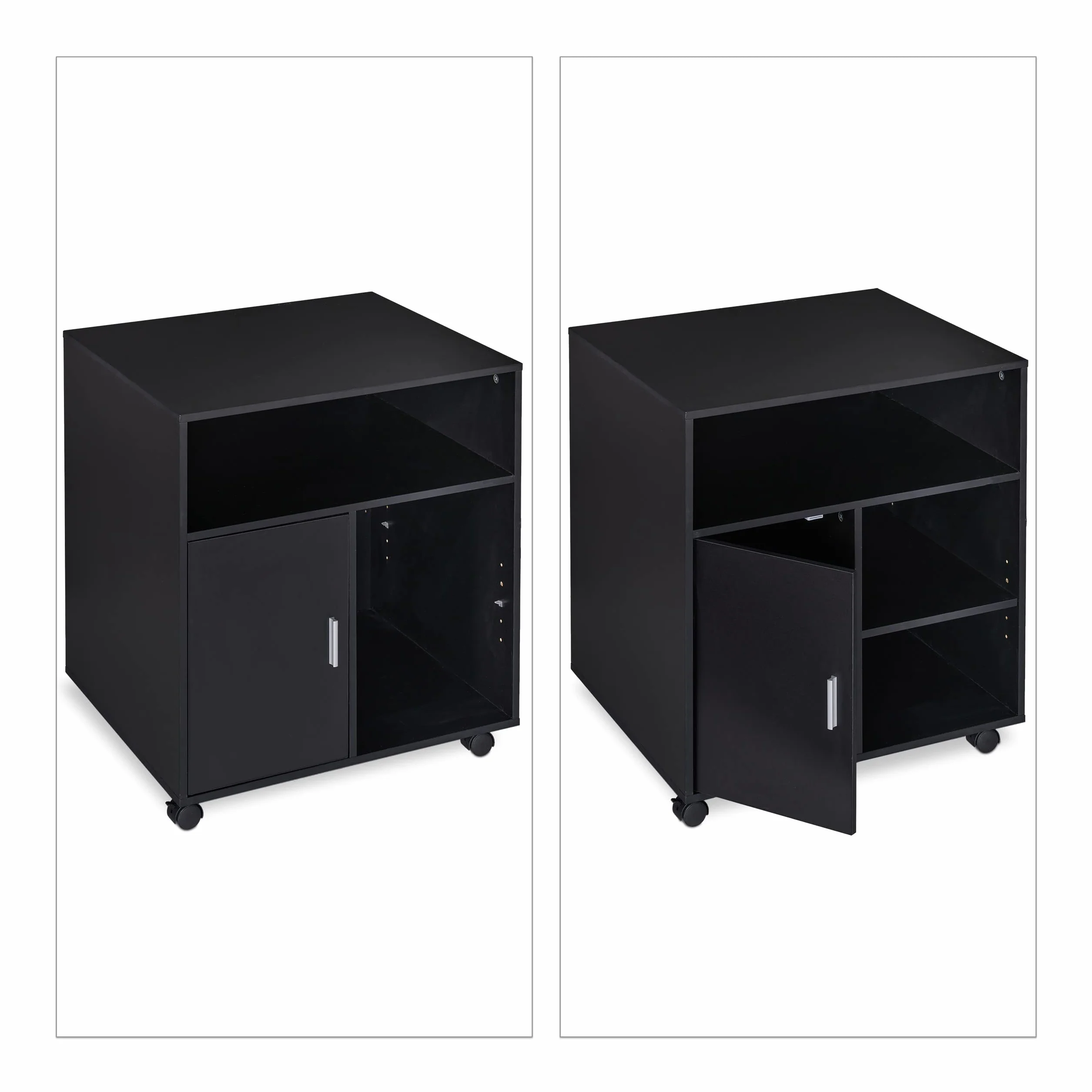 Relaxdays Carrello Porta Stampante, 5 Scomparti e Anta, per Ufficio, Mobiletto con Ruote, HxLxP 66,5 x 60 x 50 cm, Nero