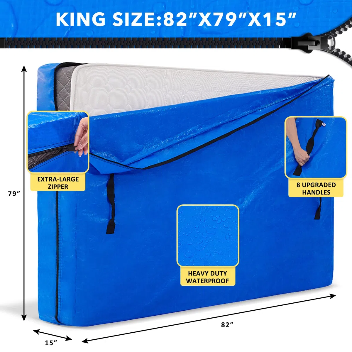 AlexHome Borsa per materasso per lo spostamento e la conservazione, borsa per materasso riutilizzabile resistente, facile da trasportare (king size)