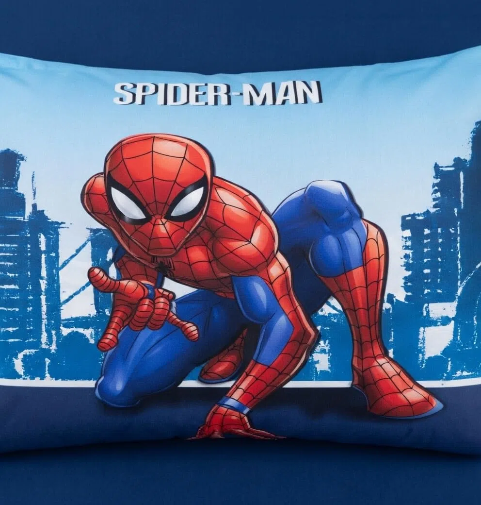 Spider-Man Completo Letto Bambino 140x200 cm - Sacco Copripiumino e Federa 70x90 cm - 100% Cotone Premium - Certificato Oeko-Tex - Design Marvel Uomo Ragno Blu e Rosso