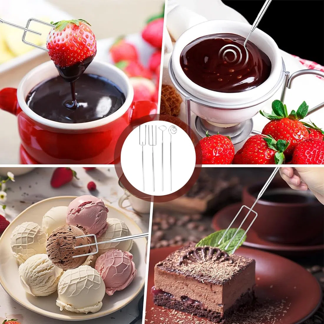 NHQZ Set Forchette per Cioccolato, 4 Pezzi, Posate in Acciaio Inossidabile per Praline Fai da Te, Forchetta a Spirale e Forchette per Immersione e Posizionamento, Facile da Pulire