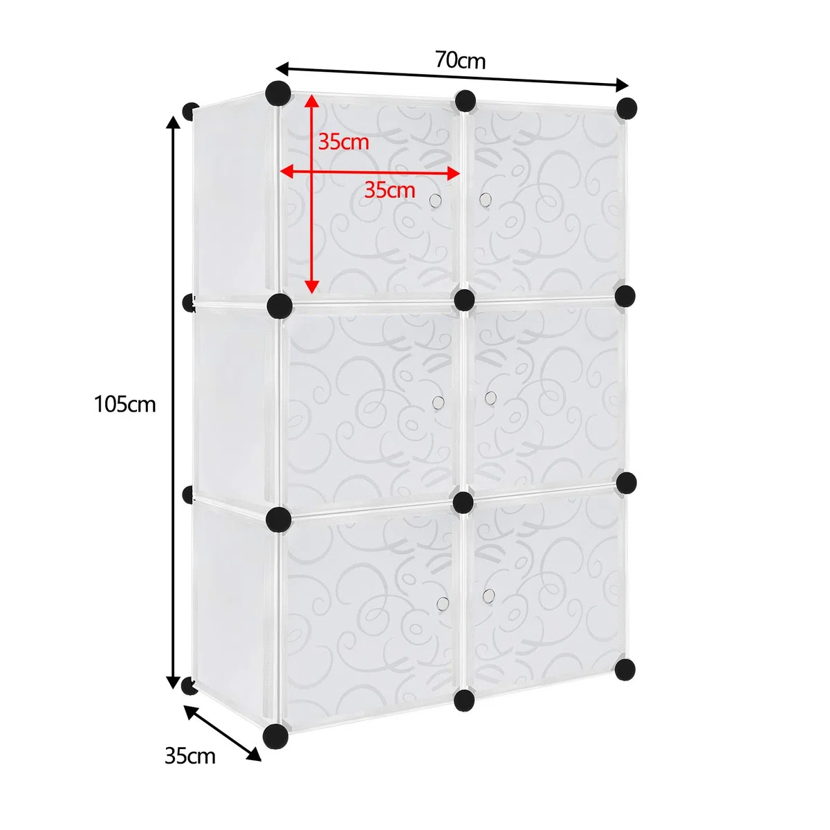 Yuenfong - Armadio organizer fai da te, sistema di scaffalature in plastica per vestiti, scarpe, giocattoli e libri, 6 scatole, colore bianco