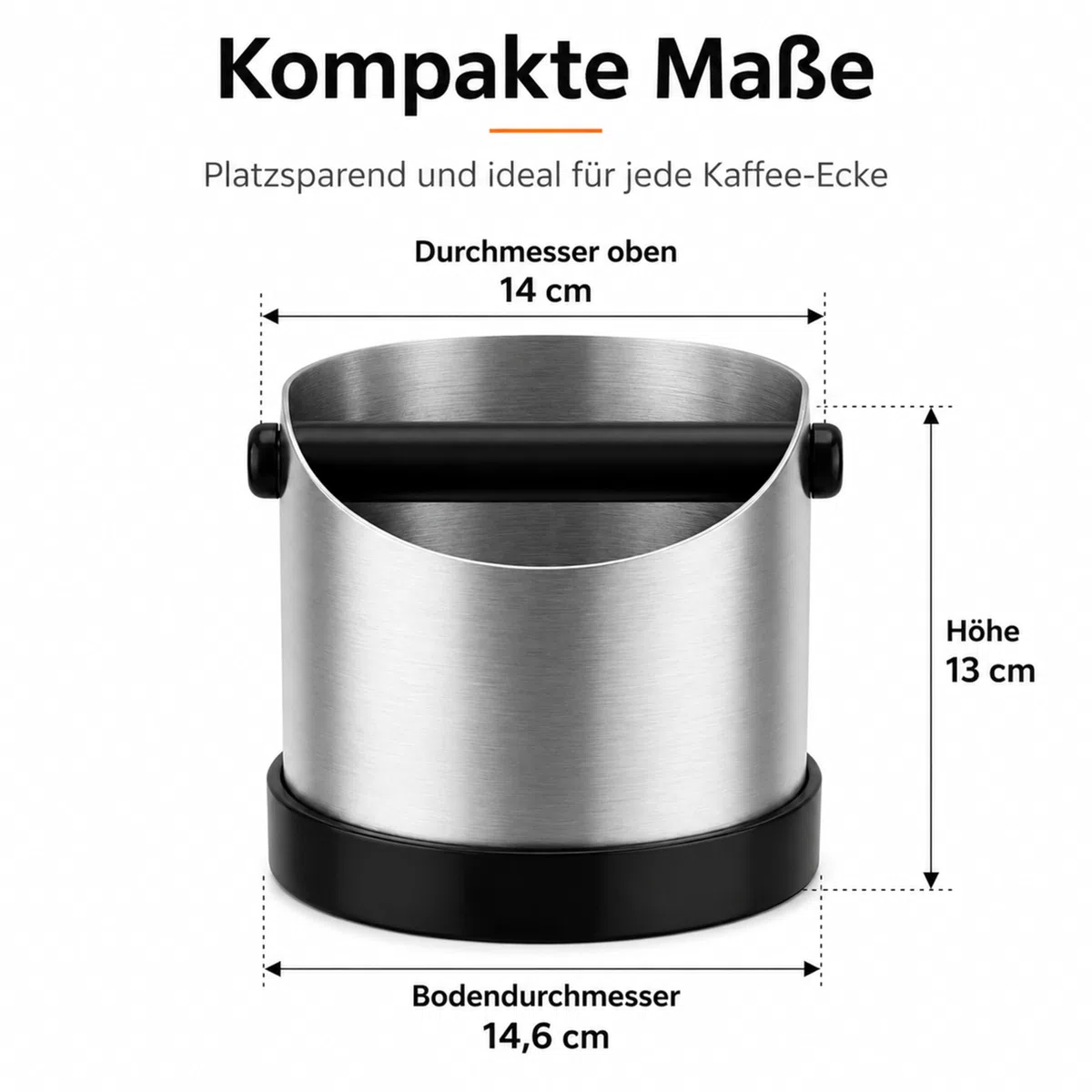 URMONA Knock Box per Espresso, Contenitore Fondo Caffè 1,3L in Acciaio Inox, Abklopfbehälter con Barra Rimovibile e Base Antiscivolo, Accessorio per Macchina Caffè Delonghi Sage Ninja (Argento)