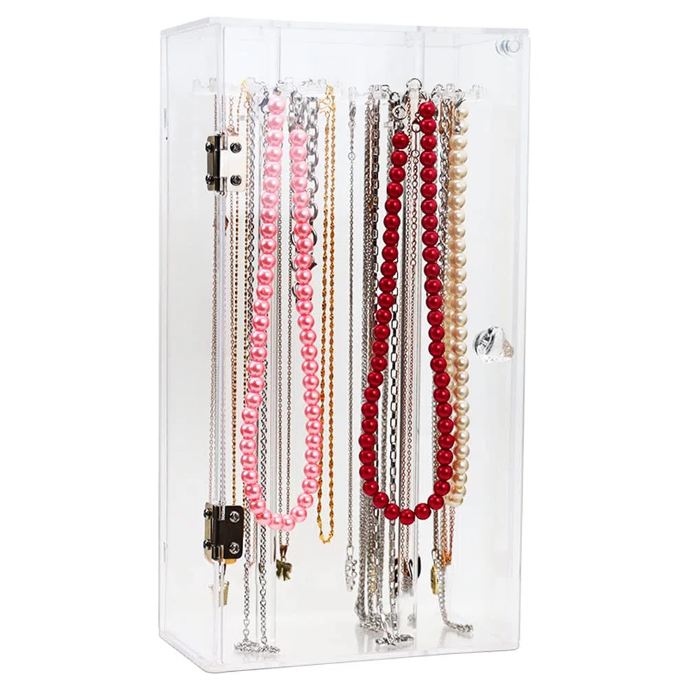 Porta della collana acrilica con 24 ganci, supporto per organizzatore di gioielli rotanti, vetrina di deposito in collana trasparente con copertura per gioielli, casa (Porta della collana quadrata)