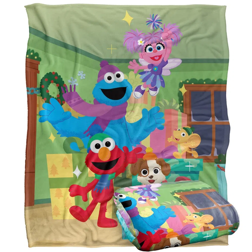 Sesame Street Furry Friends Forever Elmo Abby Cookie Monster, coperta per bambini setosa al tatto, 152 x 127 cm
