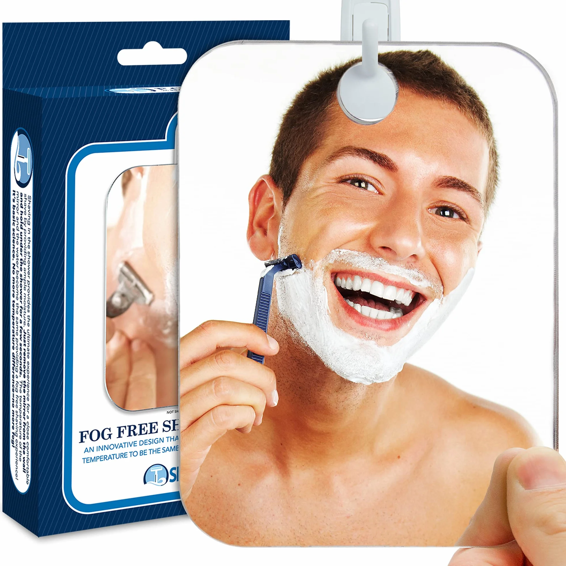 Shave Well Specchio Portatile Deluxe Anti Appannamento - Specchio Doccia e Barba - Specchio Senza Cornice con Gancio Adesivo - Specchio da Doccia per Viaggi, Campeggio, Palestra – Infrangibile