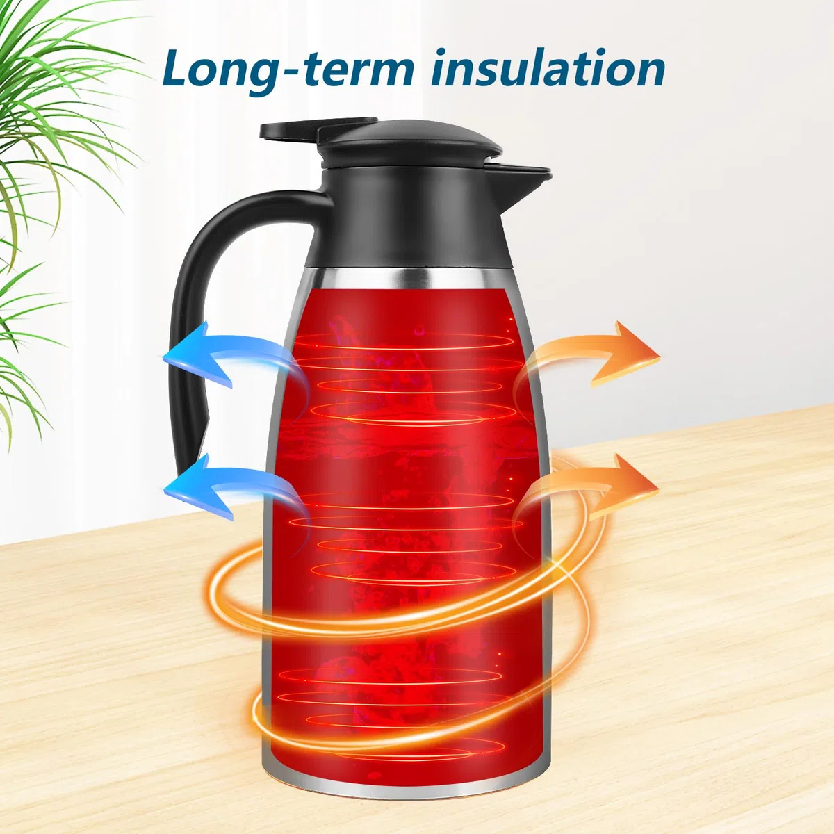 2 Litri Thermos, Termos Caffè In Acciaio Inox, Caraffa Termica Sottovuoto Isolato, Caffettiera Termica A Doppia Parete, 24 Ore, Isolamento Termico per Caffè, Tè, Acqua, Bevande, Caldaia
