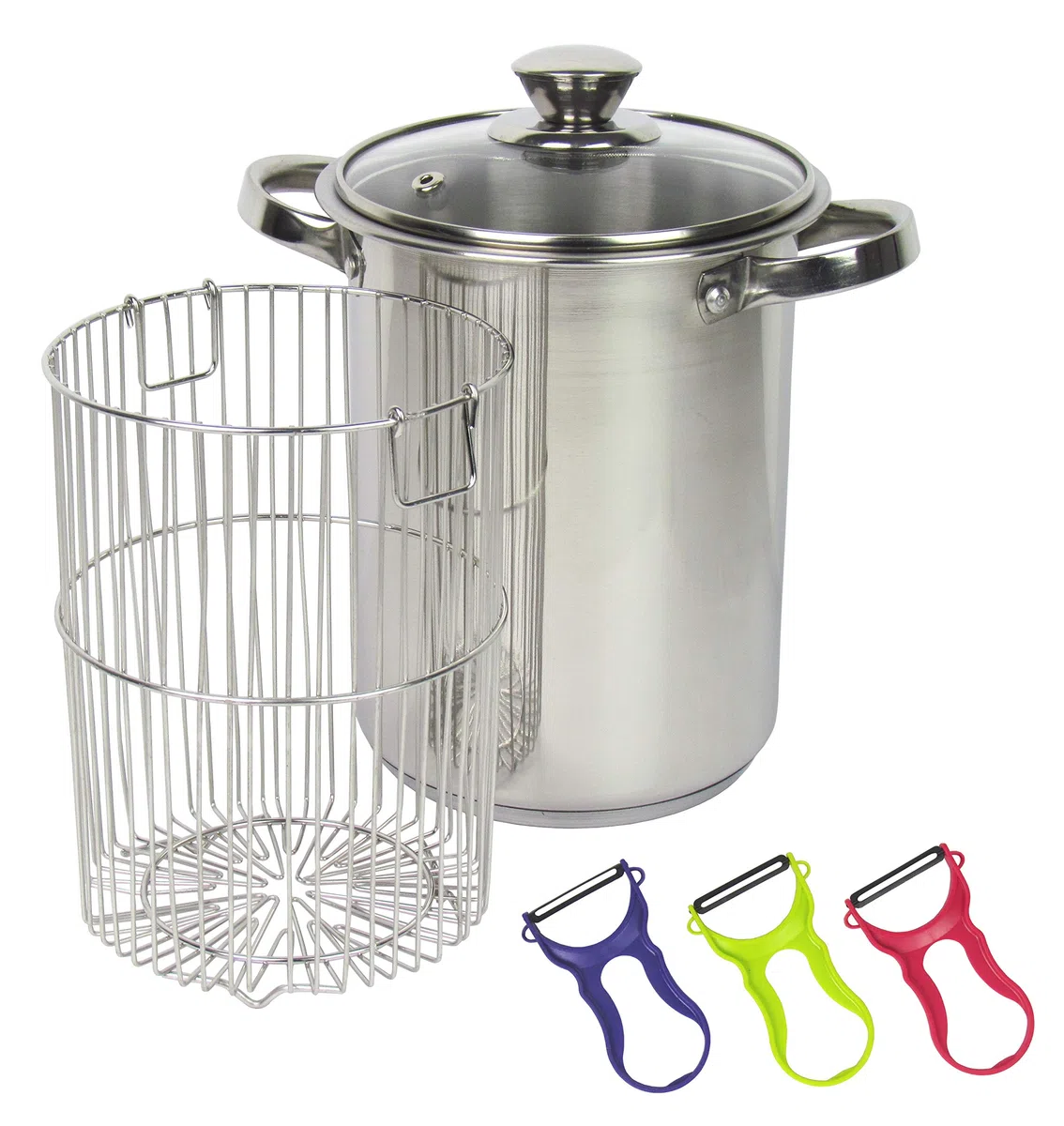 Pentola in acciaio inox per asparagi con filtro e vetro, 3,9 l, compatibile con tutti i fornelli e induzione, pelapatate in regalo