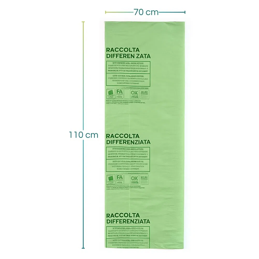 VIRSUS Sacchi Raccolta Umido e Organico cm 70x110 (110 Litri) 50 Pezzi biodegradabili e compostabili
