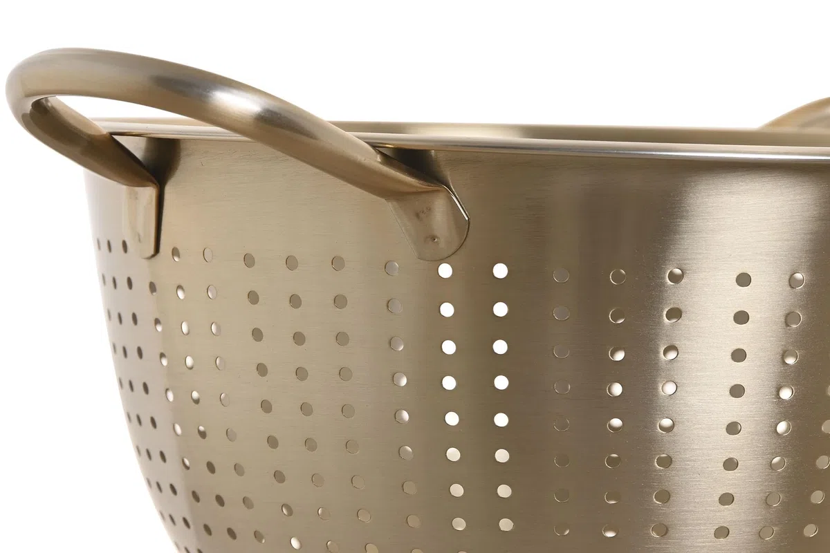 MGE - Colino da Cucina in Acciaio Inox Dorato con Manici e Base - Scolapasta per Pasta, Riso e Verdure - Colino Professionale per Cucina - Versatile Per Quinoa, Cereali, Riso, Verdura E Pasta - 24 cm