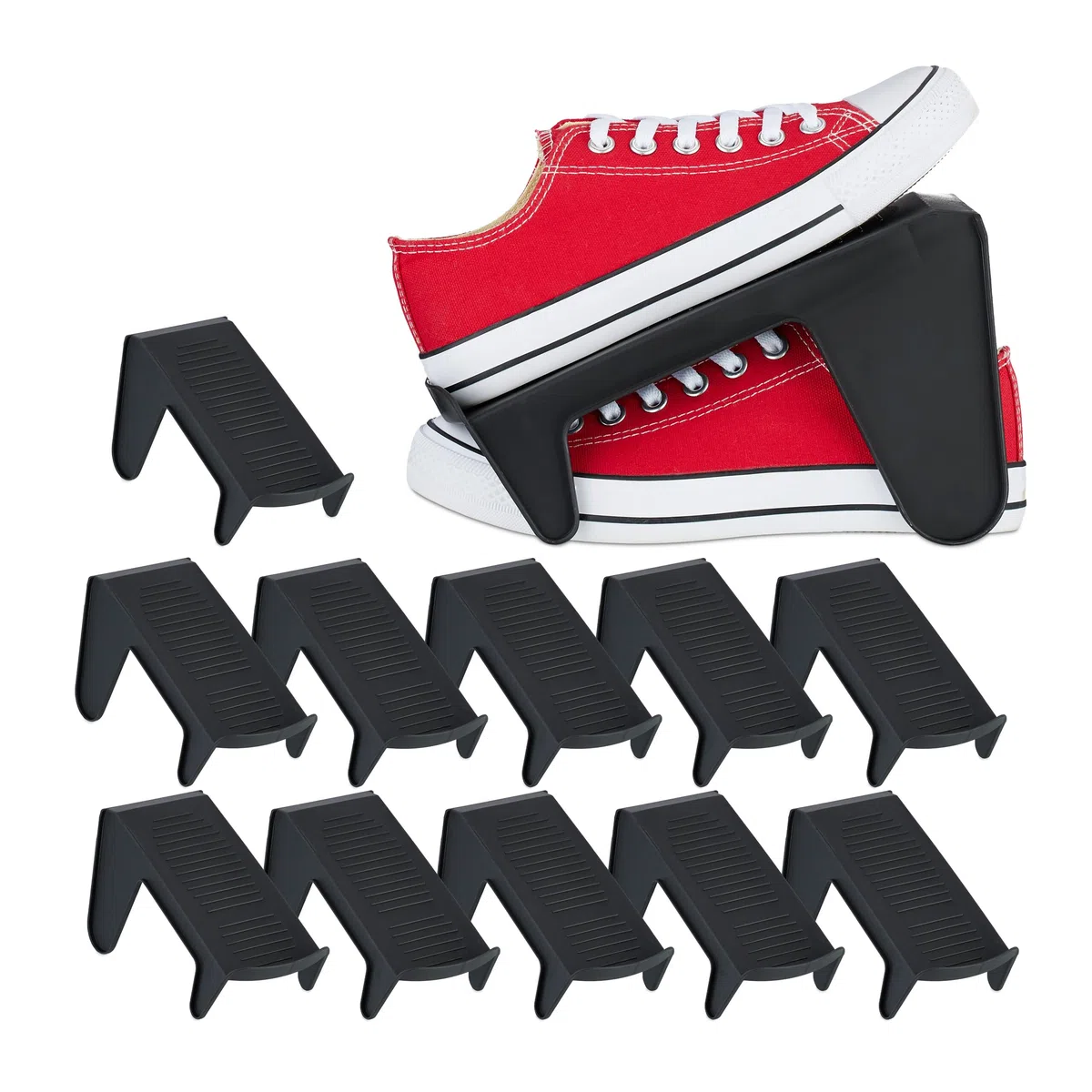 Relaxdays Set da 12 Portascarpe, Sistema Organizer Scarpiera, Max. Numero 39, Porta Scarpe Antiscivolo, Plastica, Nero