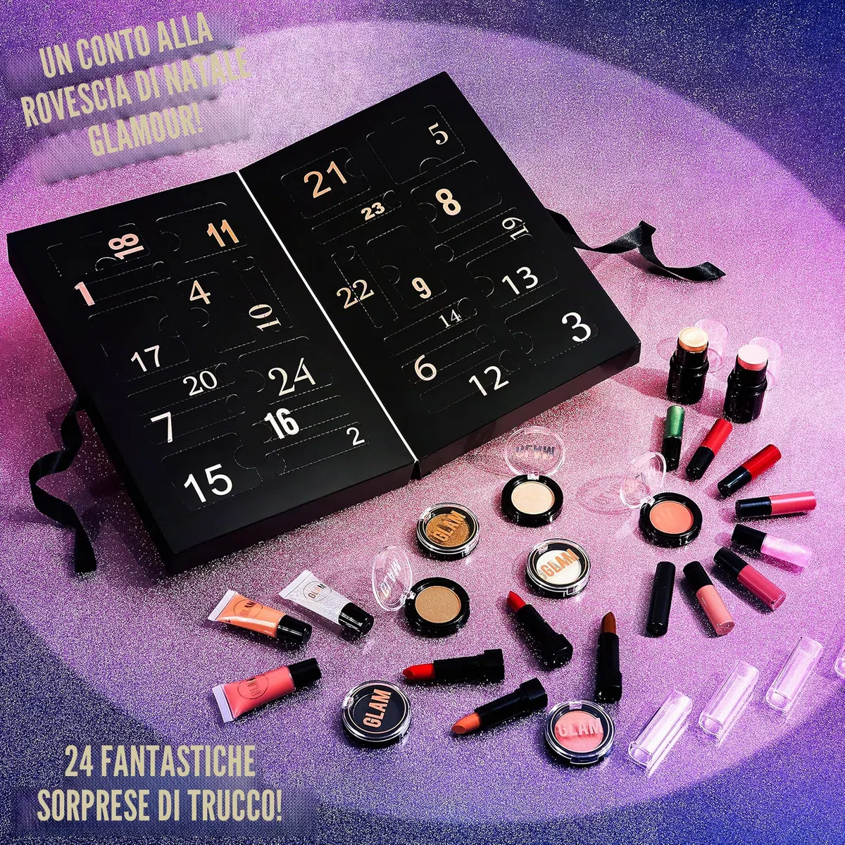 KreativeKraft Calendario Avvento 2025 Donna Ragazza Set Trucco o Prodotti per la Cura Della Pelle Countdown Natale Calendari Avvento Regali per Lei (Nero)