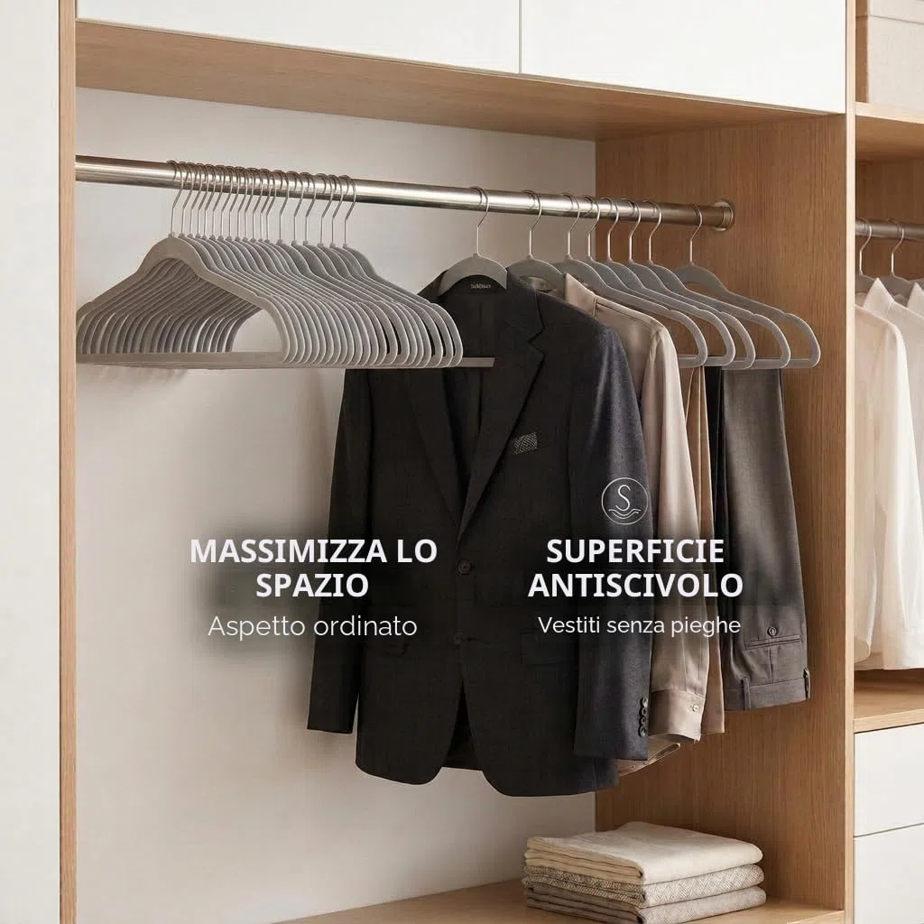 Ediesi, Grucce Appendiabiti in Velluto, 50 pezzi, grigio, antiscivolo, morbido, sottile, per pantaloni, camicia, gonna, abiti (50 unità, grigio senza corbatterio)