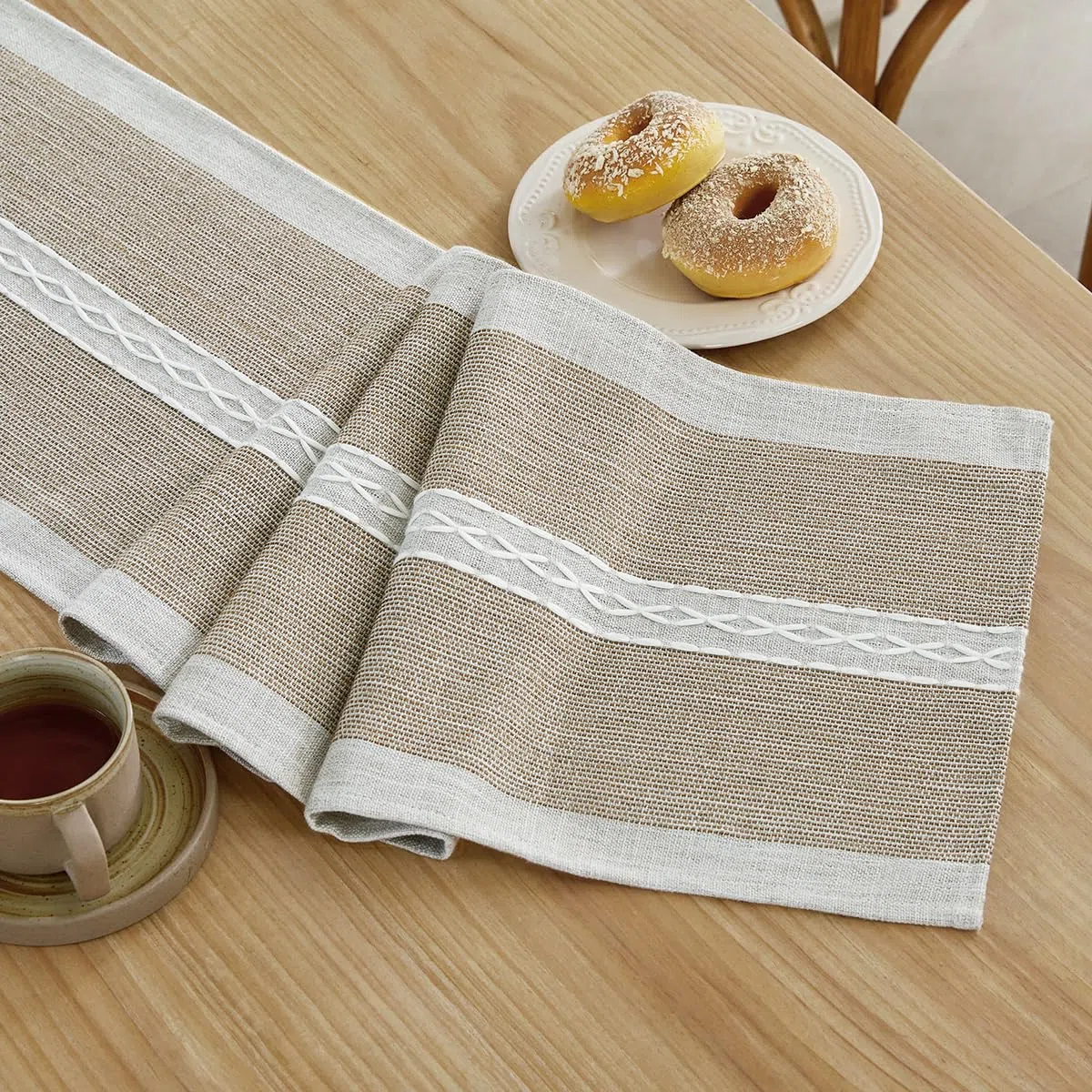 Wracra Runner da tavola in Lino e Cotone con Ricamo, Runner da Tavolo caffè da Esterno per Interni in Stile casalingo 275cm per Decorazioni di Cucina per Sala da Pranzo di Partito
