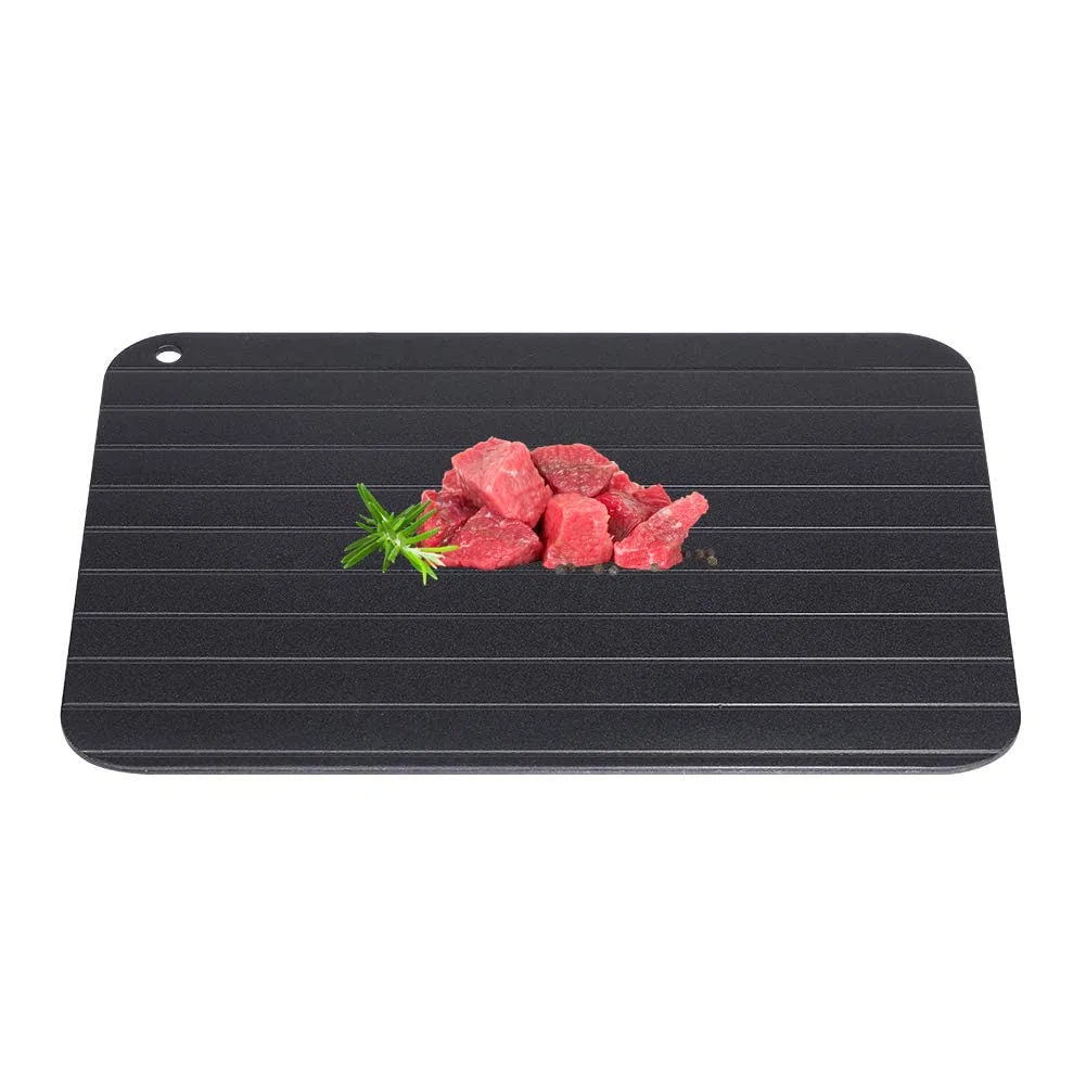 1 pz Vassoio di scongelamento Alimenti Piastra di scongelamento metallo Alluminio Nero Fast Safe Food Carne Casa Cucina Gadget (9.06 × 6.50 × 0.08in)