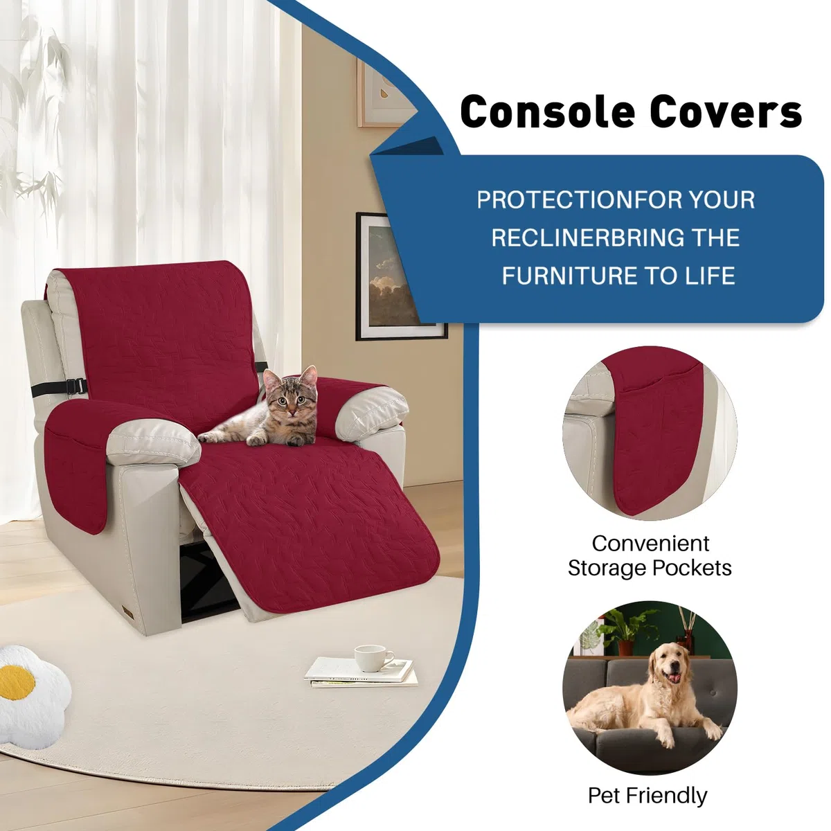 Ystyle Copripoltrona Relax Reclinabile 1 Posto, Copri Poltrona Con Braccioli, Copripoltrona 1 Posto Con Braccioli, Copripoltrone Con Fascia Elastica, Copridivano Reclinabile, Rosse