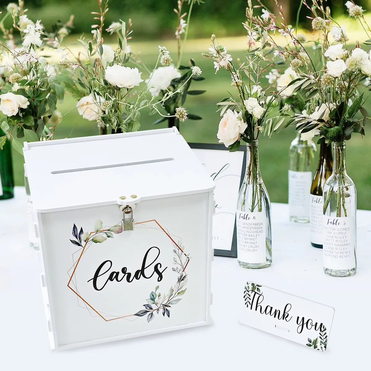 Scatola per biglietti di nozze bianca con lucchetto, confezione regalo in PVC per ricevimenti di nozze e decorazioni per feste