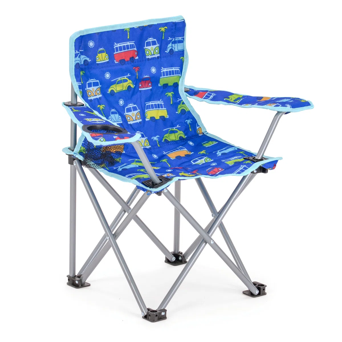 Board Masters Volkswagen Kids Folding Camping Chair - Includes Carry Bag And Drinks Holder - Blue