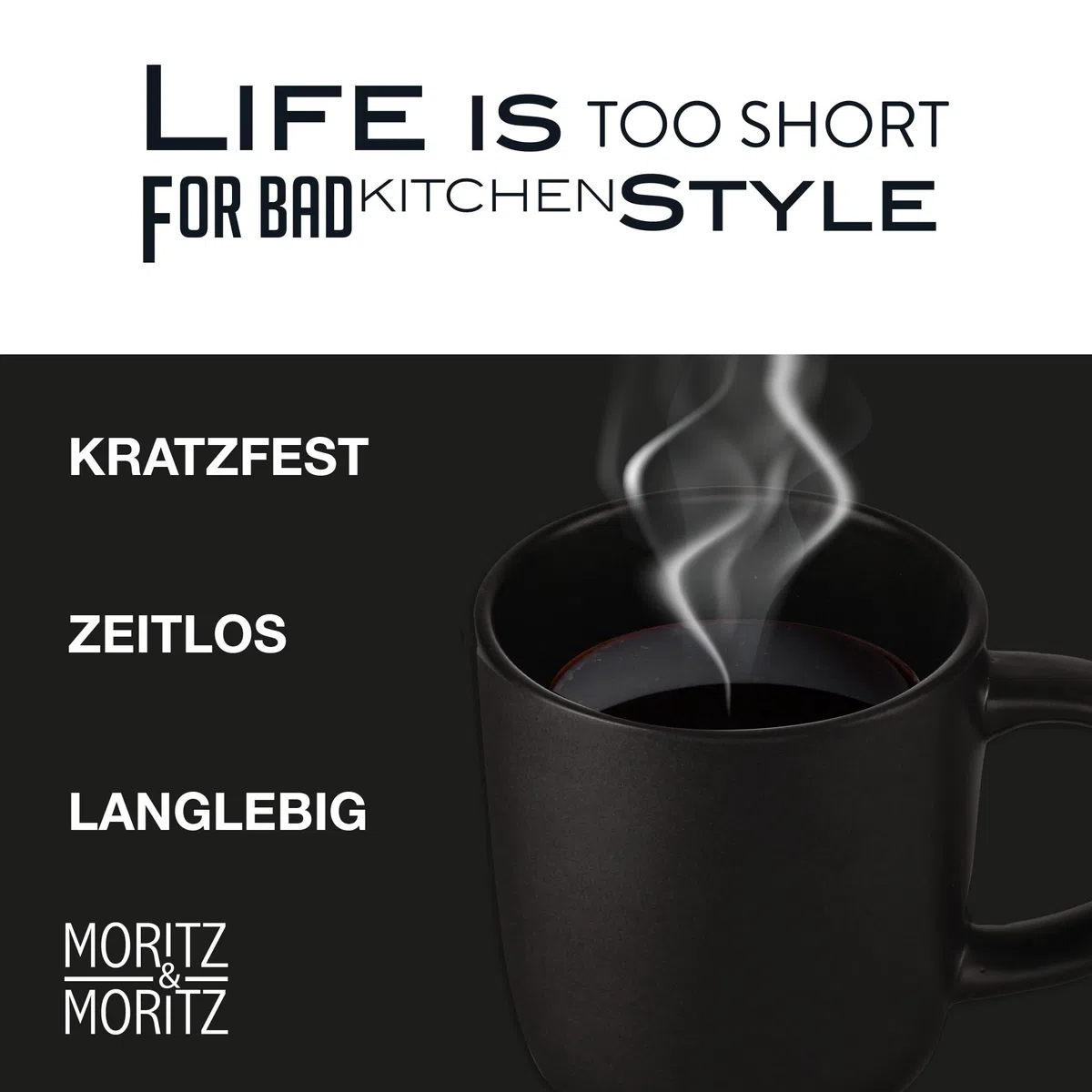 Moritz & Moritz NORDIC Set di 6 tazze da caffè nero - ca. 300 ml in gres di alta qualità - Design elegante con manico - tazze con manico per caffè, tè, cioccolata calda, cappuccino