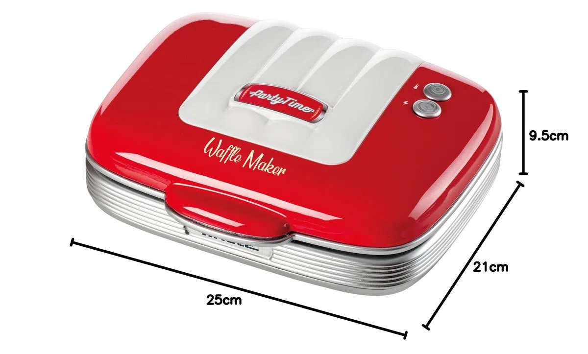 Ariete Waffle Maker Party Time 1973, Piastra per Waffle con Piastre Antiaderenti, Avvolgicavo, Chiusura di Sicurezza e Spia di Accensione, 700 W, Rosso