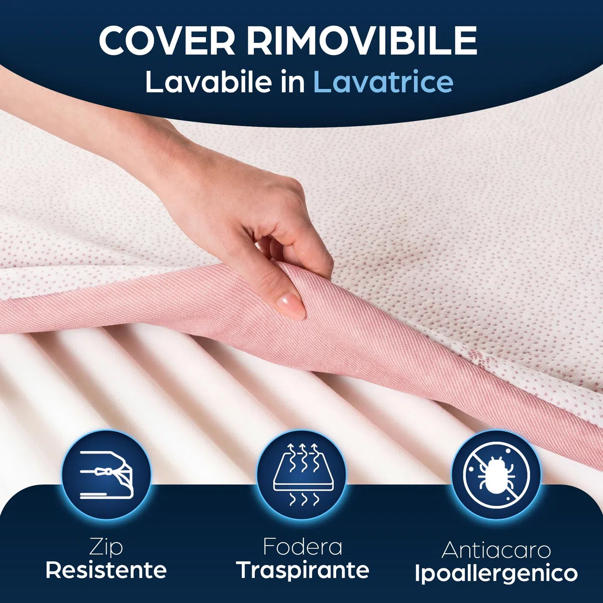 Topper Matrimoniale 160x190 in Foam per Materasso Correttore Alto 6 cm con Rivestimento Sfoderabile e Lavabile Futon Top per Letto e Divano Letto per Massimo Comfort e Sonno Migliore