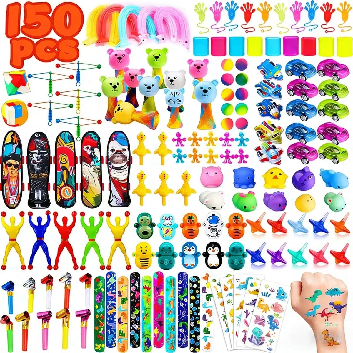 150 Pcs Gadget Compleanno Bambini, Regalini Fine Festa Compleanno Bambini, Piccoli Giocattoli Assortiti per Premi di Gioco, Sacchetti per Feste di Compleanno di Ragazzi e Ragazze