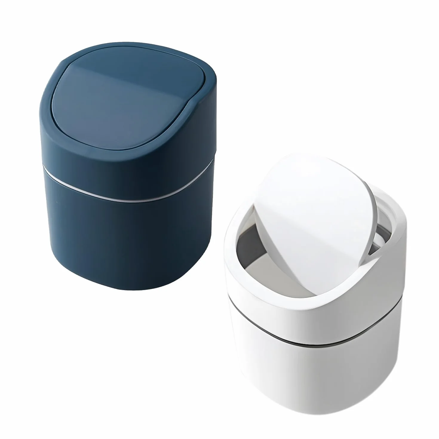 2 Piccoli Bidoni della Spazzatura Con Coperchio, per Camera da Letto, Mini Pattumiera da Scrivania, Portatile, Cestino da Bagno (Blu, Bianco)