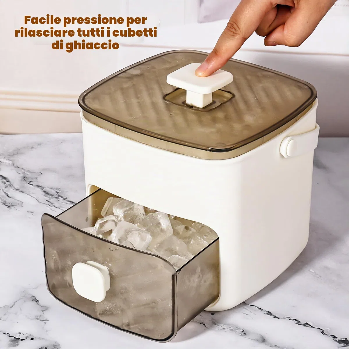 Macchina per il ghiaccio da banco, rilascia tutti i cubetti di ghiaccio in un secondo, vassoi per 48 cubetti di ghiaccio con manico, pinze e cestino, portatile. per casa/ufficio/bar