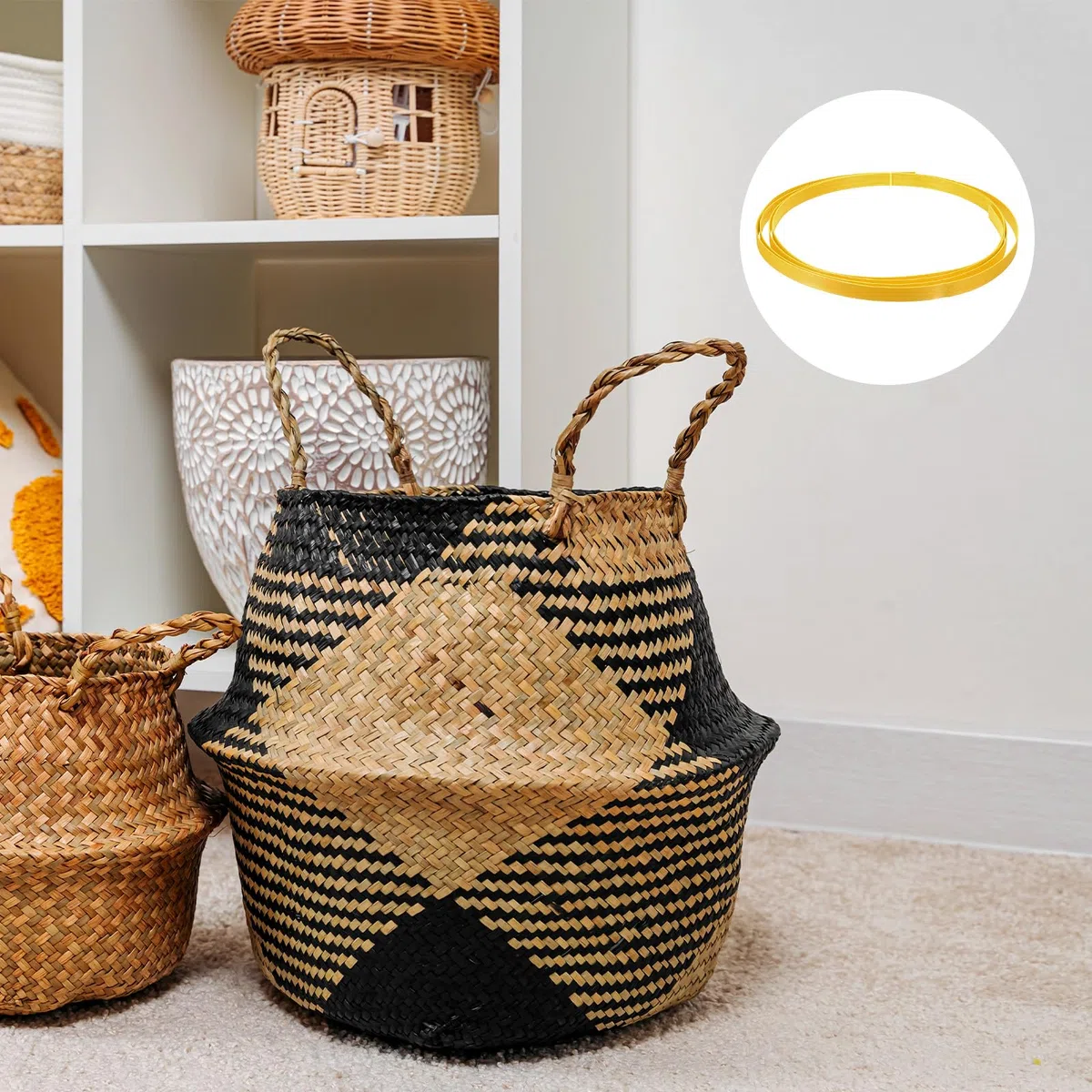QUARKZMAN 3 Strisce Bambù Per Intreccio 10 Ft X 0.6" Strisce Per Artigianato Superficie Liscia Strisce Piatte Canna Per Intreccio Cesti Vimini Per Fai Da Te Artigianato (Giallo)