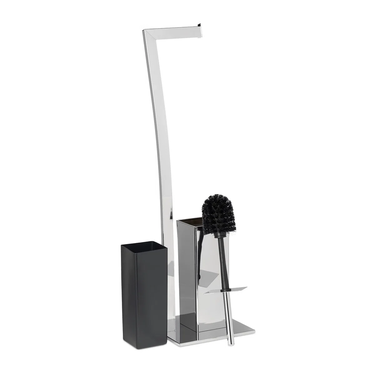 Relaxdays Set da Accessori per WC, Porta Scopino in Acciaio Inox, Piantana Portarotolo HLP 71 x 20 x 20 cm, Argentato