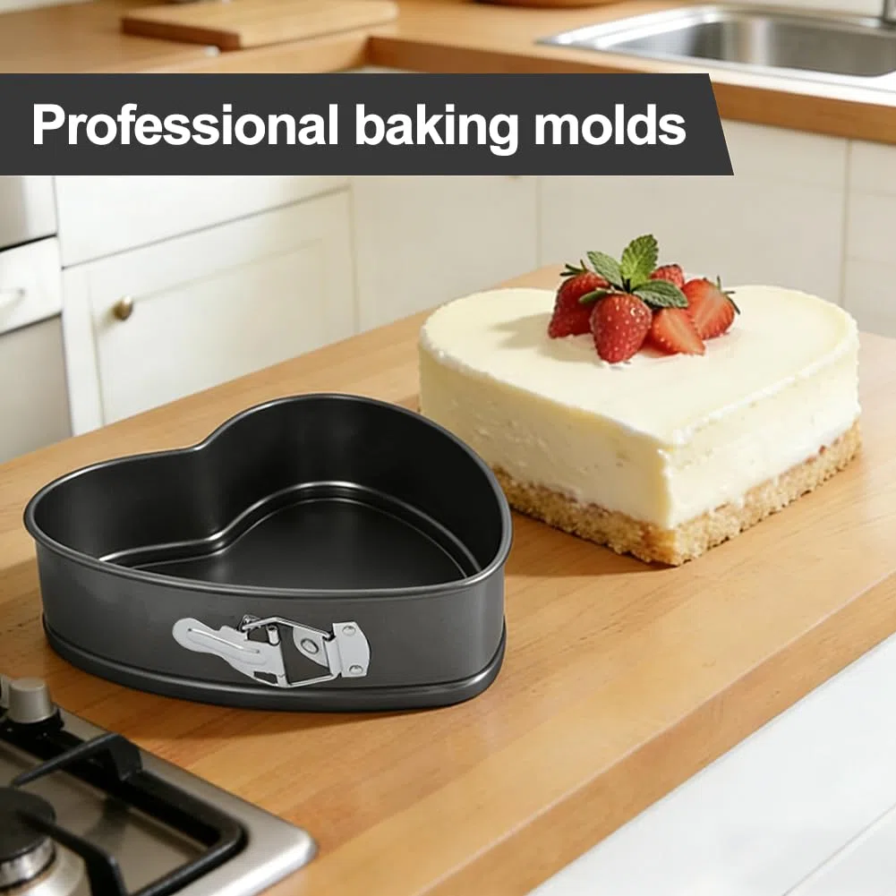 Tortiera a Cerniera 15 cm a Forma di Cuore – 2 pezzi Stampo per Torte Antiaderente in Acciaio al Carbonio, Teglia da Forno Apribile per Cheesecake e Dolci