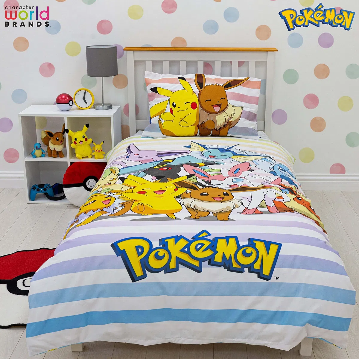 Set copripiumino singolo per bambini, con licenza ufficiale, motivo Pikachu Group reversibile a 2 lati, con federa coordinata, set da letto singolo di marca del mondo dei personaggi | policotone