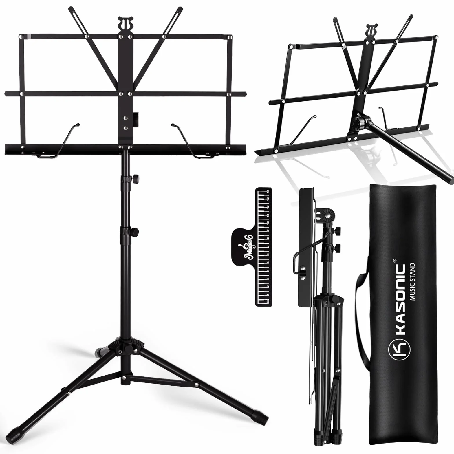 K KASONIC Leggio, Kasonic 2 in 1 Leggio per spartiti pieghevole a doppio uso e supporto per libri da tavolo, portatile e leggero con supporto per clip per spartiti