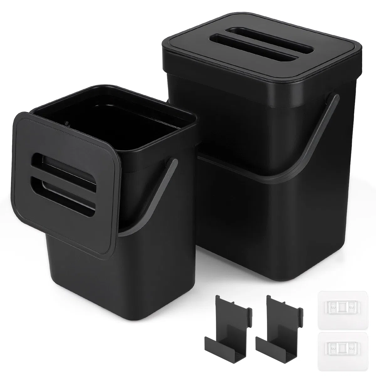 lalago Secchio per il compost da cucina (5L+3L), Bidone per rifiuti organici sospeso, Contenitore sospeso con coperchio per cucina, bagno, auto, ufficio, camera da letto (Nero)