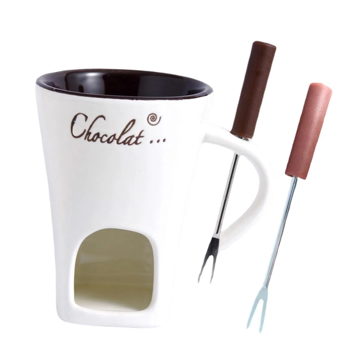 F Fityle Tazza per fonduta da 130 ml, scaldaburro, scioglicioccolato con forchetta, tazza per sciogliere, per caramelle, matrimoni, casa, Bianco